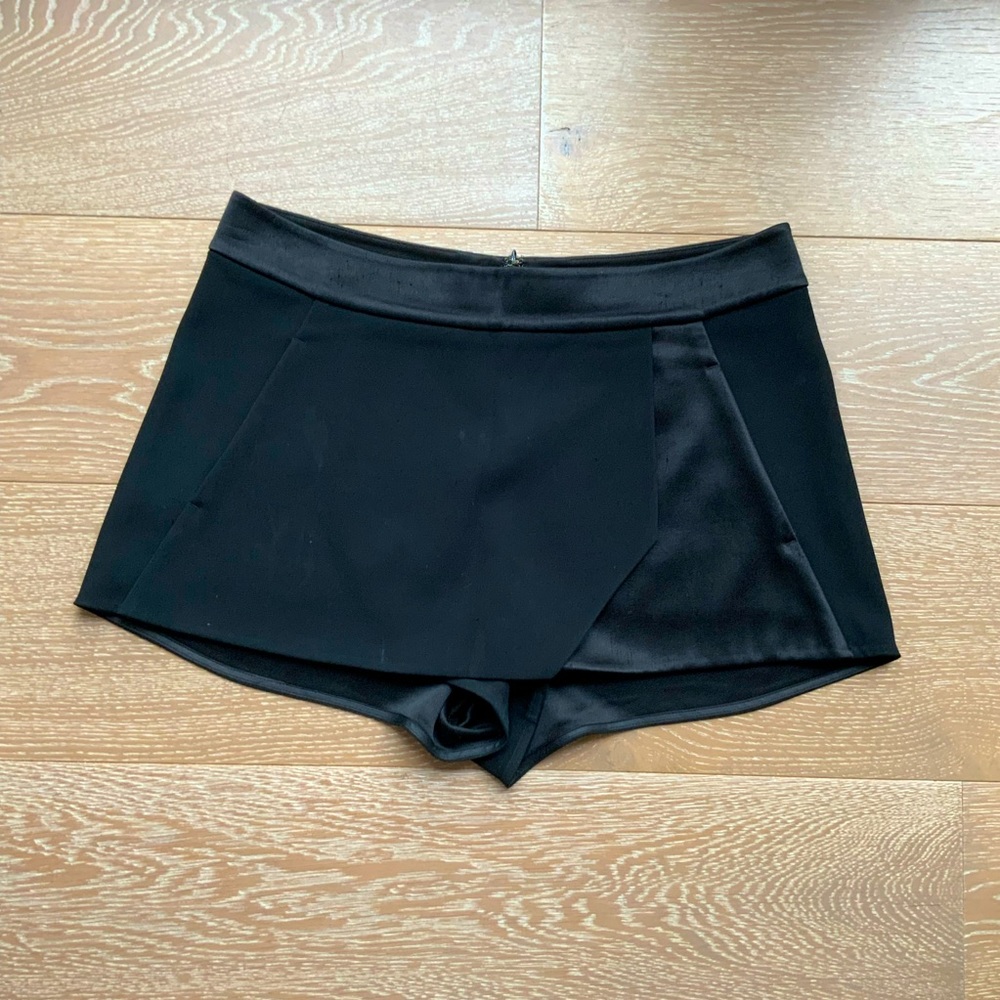 Black silk asymmetrical mini skort